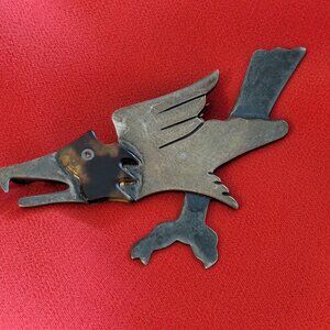 Vintage Taxco Melecio Rodriguez Sterling Silver Modernist Eagle & Fish Brooch